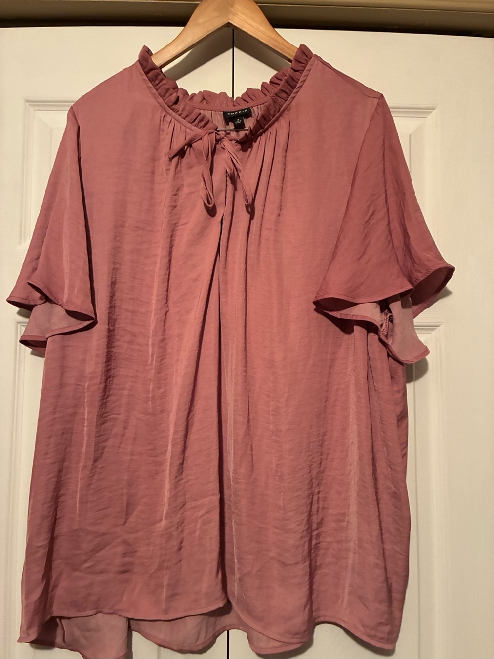 torrid Dusty Rose Tie-Neck Ruffle Sleeve Blouse